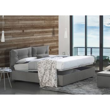 Talamo Italia Cama Individual Con Contenedor Giulia, Made In Italy, Cama Con Revestimiento De Tela, Apertura Frontal, Apta Para Colchón 80x190 Cm, Gris