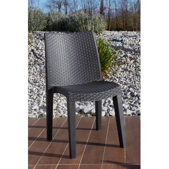 Silla Apilable Efecto Ratán, Made In Italy, Color Antracita, Medidas 48 X 86 X 55 Cm