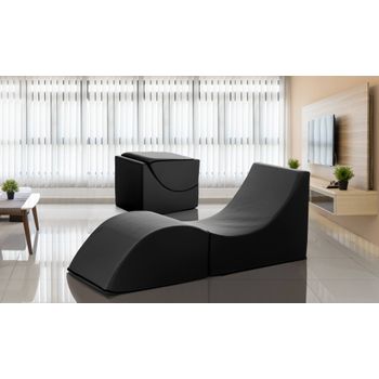 Puf Talamo Italia Clever Single, 100% Made In Italy, Puf Convertible En Chaise Longue En Ecopiel, Cm 130x50h50, Color Negro