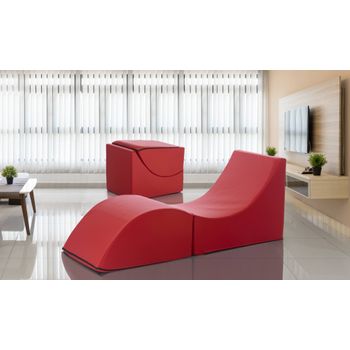 Puf Talamo Italia Clever Single, 100% Made In Italy, Puf Convertible En Chaise Longue En Ecopiel, Cm 130x50h50, Color Rojo