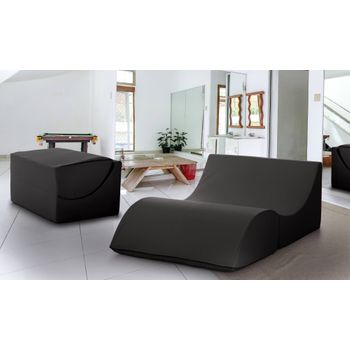 Puf Talamo Italia Clever Doble, 100% Made In Italy, Puf Convertible En Chaise Longue En Ecopiel, Cm 100x200h70, Color Negro