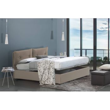 Talamo Italia Cama Individual Y Media Con Contenedor Giulia, Made In Italy, Cama Con Tapizado De Cuero Ecológico, Apertura Frontal, Con Colchón De 120x190 Cm Incluido, Taupe