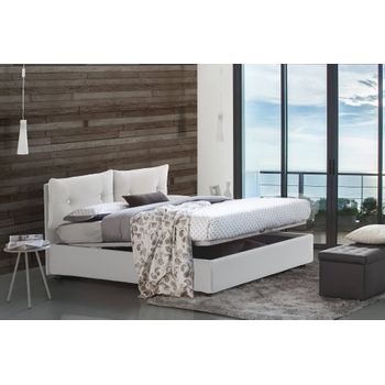 Talamo Italia Cama Doble Con Contenedor Giulia, Made In Italy, Cama Con Revestimiento De Cuero Ecológico, Apertura Frontal, Apta Para Colchón De 160x190 Cm, Blanco