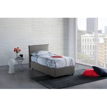 Talamo Italia Cama Individual Y Media Con Contenedor Anna, Made In Italy, Cama Con Revestimiento De Tela, Apertura Frontal, Apta Para Colchón 120x200 Cm, Gris