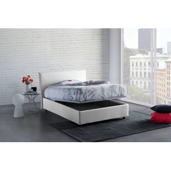 Talamo Italia Cama Francesa Con Contenedor Anna, Made In Italy, Cama Con Revestimiento De Tela, Apertura Frontal, Apta Para Colchón 140x190 Cm, Blanco