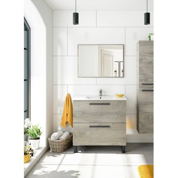 Mueble De Baño De Dos Cajones Con Espejo Para Lavabo Sobre Encimera