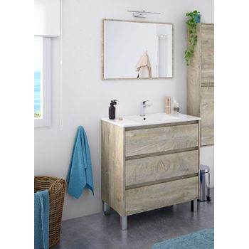 Mueble De Baño Con Tres Cajones Y Espejo