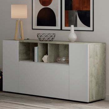 Aparador Moderno Blanco, 3 Puertas Batientes, Con Compartimentos Abiertos, Salón Buffet Con 3 Puertas Batientes, Mueble Para Tv, 150 X 76 X 41 Cm, Color Blanco Y Roble