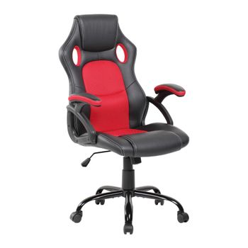 Silla Oficina Gamer Negra Roja Cuero Sintético Nylon 120x66x63 Rebecca Mobili