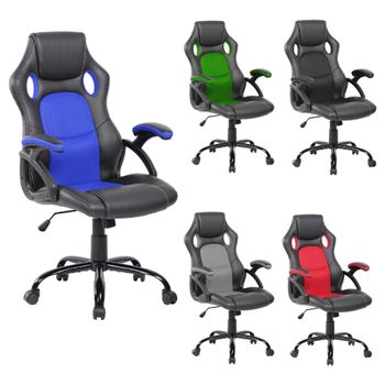 Silla Escritorio Oficina Gaming Negro Blu Cuero Sinético 120x66x63 Rebecca Mobili