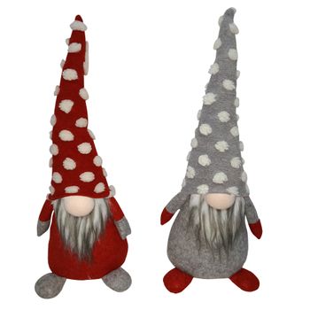 2 Elfos Gnomos Decorativos Paño Rojo Gris Decoración 48x20x14 Rebecca Mobili