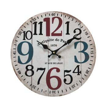Reloj De Pared Redondo Mdf Blanco Shabby Salón 33,8x33,8x4 Rebecca Mobili