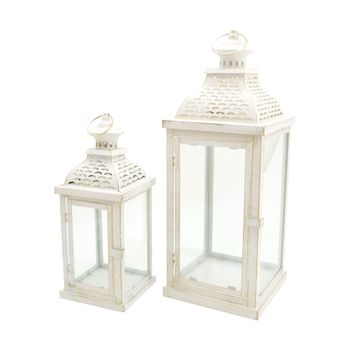 2 Candelabros Farolillos Metal Pvc Blanco Shabby 50x19x19 Rebecca Mobili