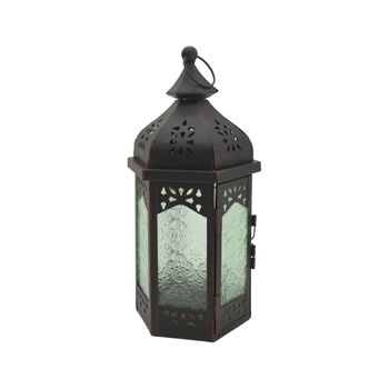 Farol Decorativo Verde Negro Vidrio Metal  Balcón 32x16x14 Rebecca Mobili