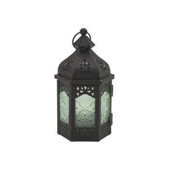 Lanterne Portavelas Decorativo Vidrio Metal Verde Negro 17x9x8 Rebecca Mobili