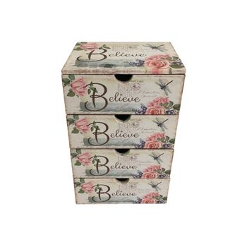 Cofre Para Joyas De Mujer De Madera Rosa Y Blanca Con 4 Cajones Rebecca Mobili