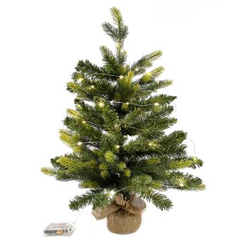 Árbol De Navidad Artificial Verde Pequeño 60 Cm Base Yuta Con 50 Luces Led Rebecca Mobili