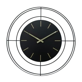 Reloj De Pared Analógico Grande Metal Negro Dorado 50 Cm Rebecca Mobili