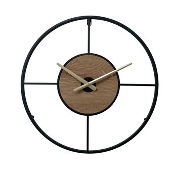 Reloj De Pared Moderno Mdf Metal Negro Marrón Para Casa Oficina Rebecca Mobili