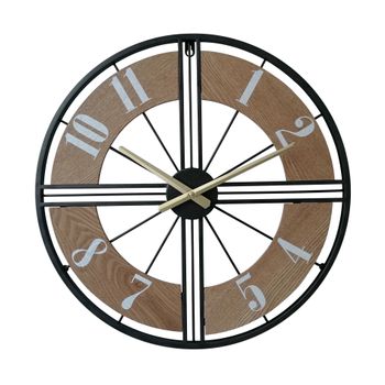 Reloj De Pared Decorativo Redondo Mdf Metal Negro Marrón 50 Cm Rebecca Mobili