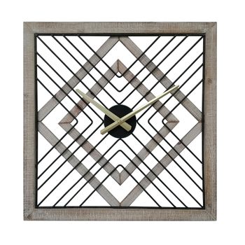 Reloj De Pared Cuadrado De Metal Mdf Negro Marrón Estilo Moderno Rebecca Mobili