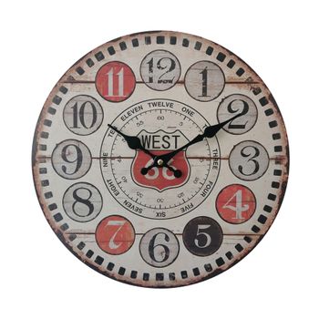 Reloj Retro Colgante Relojoes Redondos Mdf Metal Marrón Rojo Rebecca Mobili