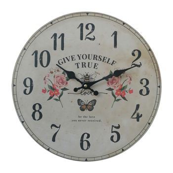 Reloj De Pared Redondo Mdf Blanco Impresión Floral Estilo Shabby Rebecca Mobili