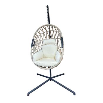 Mecedora Silla Suspendida Polyrattan Beige Para Exterior Interior Rebecca Mobili