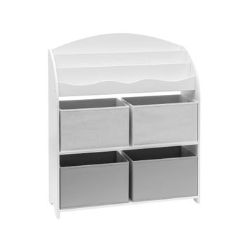 Estanteria Juguetes Infantil Mdf Blanco Gris Con 4 Cajas Rebecca Mobili