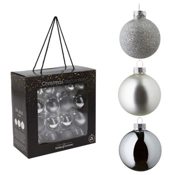 Bolas De Navidad Para Árbol Adornos 34 Pzs Gris Plata Vidrio Rebecca Mobili