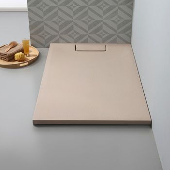 Plato De Ducha Rectangular 80x120 Con Efecto Pizarra En Resina Ultrafino, Color Beige | Mart