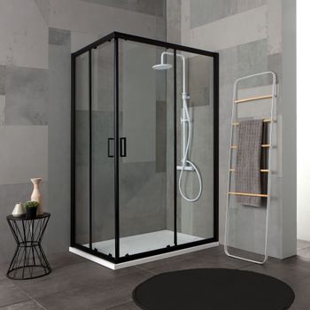 Cabina De Ducha 80x120 Perfil Negro Mate Cristal Transparente | City