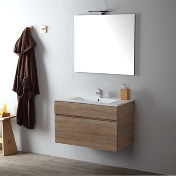 Mueble Baño De Pared Cm. 80 En Roble Serie Well Sole