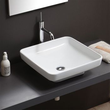 Lavabo De Apoyo Cuadrado De Cerámica Blanca 45x45cm