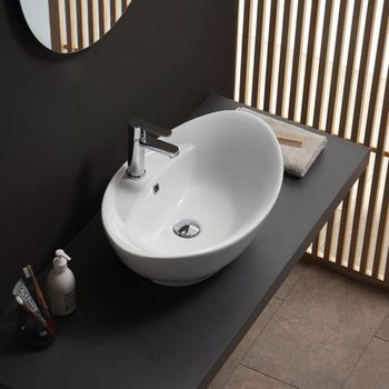 Lavabo De Baño De Decoración En Cerámica Blanca De Forma Ovalada