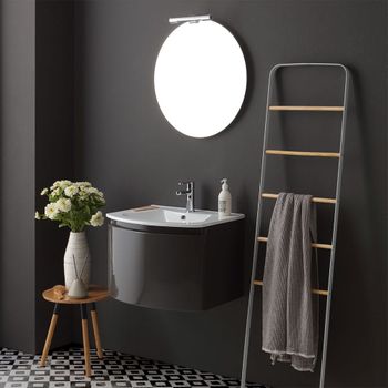 Mueble De Baño Curvo Colgante Cm 62 Gris Brillante Espejo Redondo | Riva