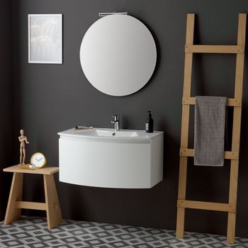 Mueble De Baño Moderno Colgado De 82 Cm Blanco Espejo Redondo | Riva