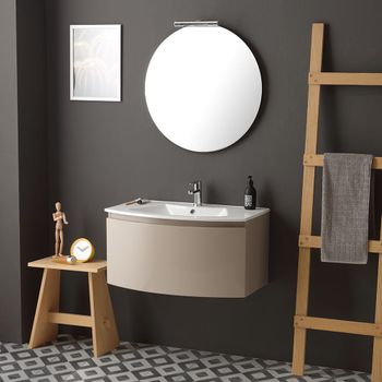 Mobiliario De Baño Suspendido De 82 Cm Con Cajón Curvo Capuchino Brillante | Riva