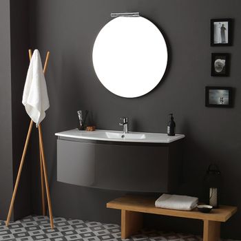 Mueble De Baño Curvo Cm 102 Gris Pizarra Brillante Espejo Redondo | Riva