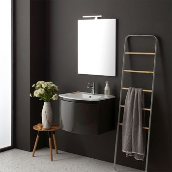 Mueble De Baño Con Lavabo Suspendido Gris Brillante Espejo Rectangular | Riva