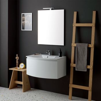 Mueble De Baño Curvo Suspendido De 82 Cm Con Lavabo Y Espejo | Riva