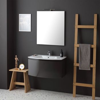 Mobiliario De Baño Colgado Curvo Cm 82 Gris Antracita Brillante | Riva