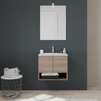 Móvil De Baño Suspendido 60cm 2 Puertas Roble Natural Venezia