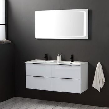 Mueble De Baño Suspendido 120cm Blanco Espejo Led Retroiluminado | París