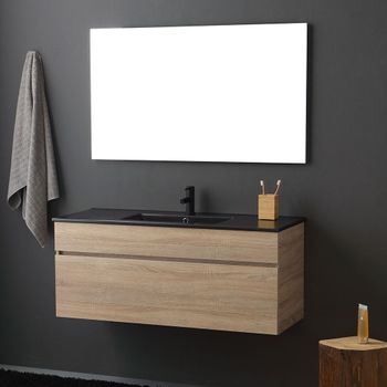 Mueble De Baño De 120 Cm En Efecto Madera De Roble Con Lavabo Negro Individual | Sole