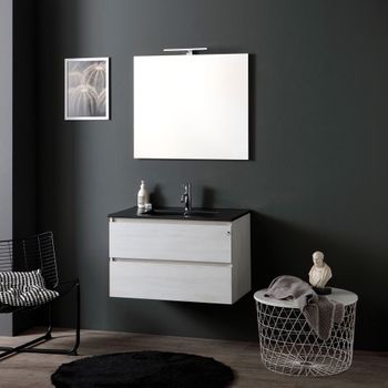 Mueble De Baño Suspendido 80 Cm Gris Claro Con Lavabo Negro Mate| Berlin