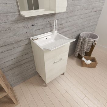 Mueble Lavadero 45cm Roble Blanco Con Tabla De Lavado | Pratico