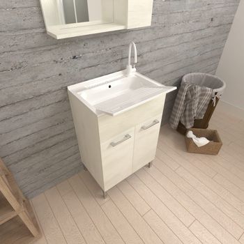 Mueble Lavadero 60cm Roble Blanco Efecto Madera Con Tabla Lavadero | Pratico