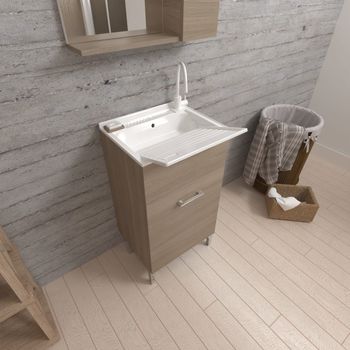 Mueble Lavadero 45cm Roble Natural Con Lavabo Y Tabla Para Lavar | Pratico