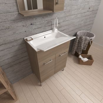 Mueble Lavadero 2 Puertas Roble Natural Con Tabla Lavaplatos | Pratico